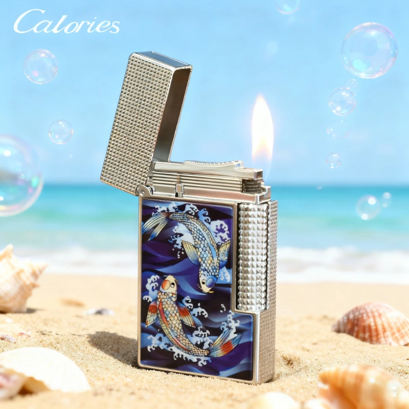 

Надувная зажигалка Calorie Langsheng, окрашенная металлом кои, боковой скользящий шлифовальный круг, стальной звук, инструмент для освещения сигарет, бизнес