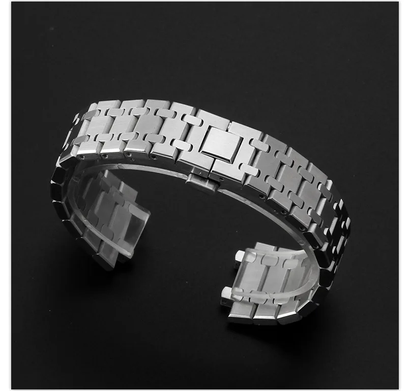 Factory Supply Solid 304L Stainless Steel Watch Band 26mm Brushed Metal Strap Double Snap Deployment Buckle