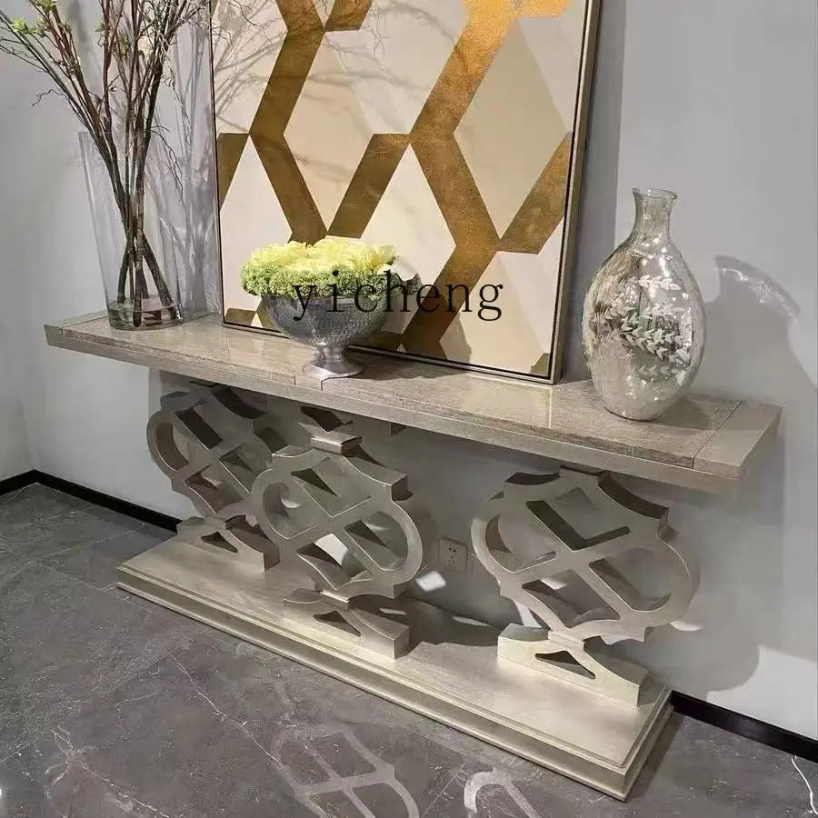 

LSL Light Luxury Entrance Platform Mori Impression Foyer Decorative Cabinet Solid Wood Carving Hollow Shelf