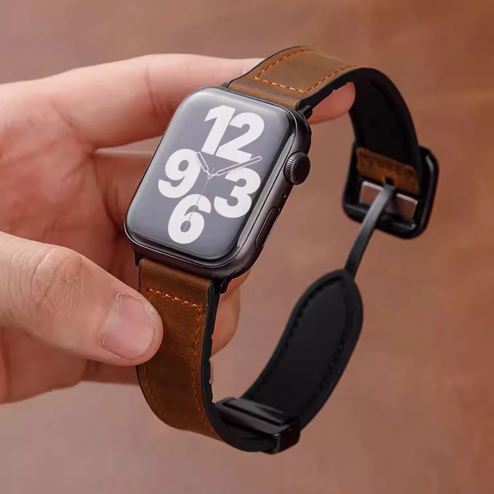 Correa para Apple watch band 45mm 44mm 49mm 42mm 40mm 41mm pulsera de cuero magnética correa iWatch Series 9 8 7 6 5 4 3 SE Ultra 2