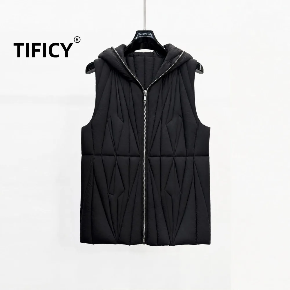 High Street New RO Goose Down Hooded Vests Men's Autumn and Winter Casual Versatile Zipper Cardigan Warm Hoodies Down Vest