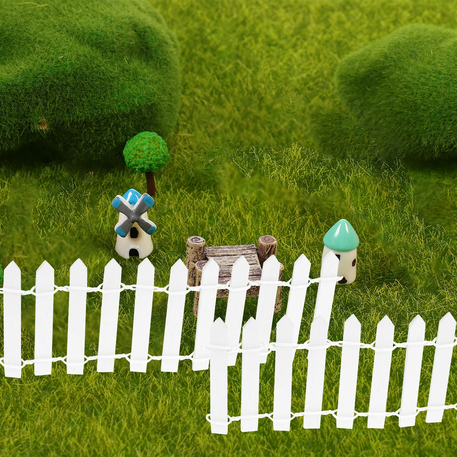 

Mini 1M Long 5CM High White Wooden Fence for Succulents Miniature Garden Decoration Craft Planters House Edging