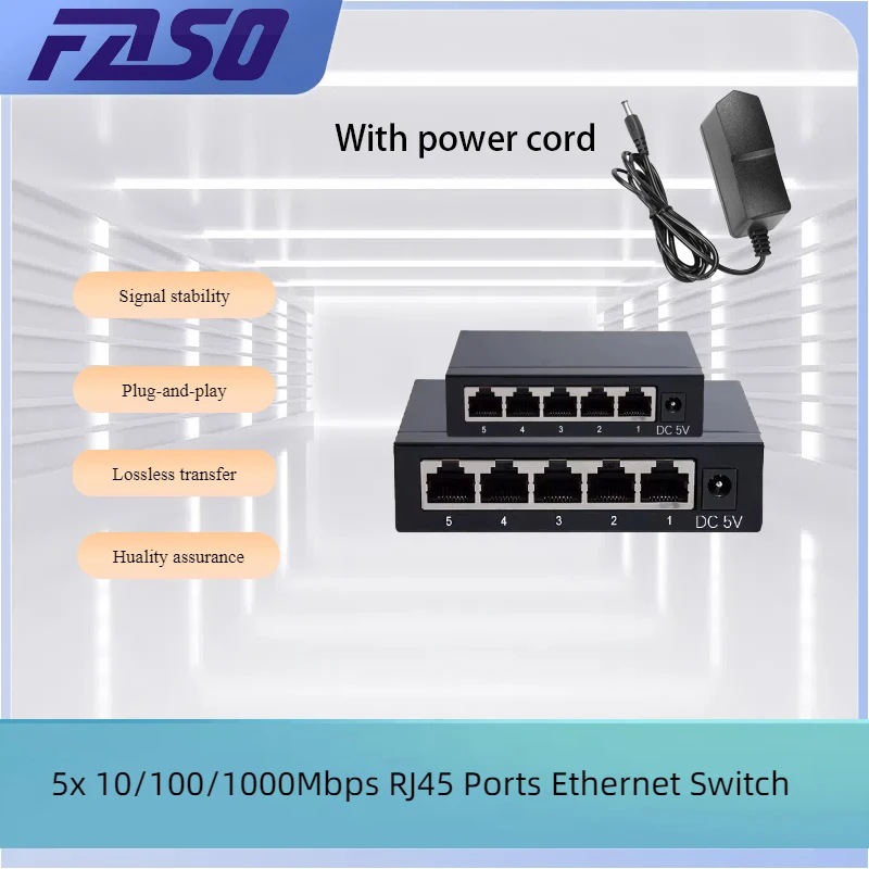 

10/100/1000Mb Network Ethernet Switch 5 port Iron shell Supports full duplex/half duplex RJ45 MDI/MDIX Suitable for office home