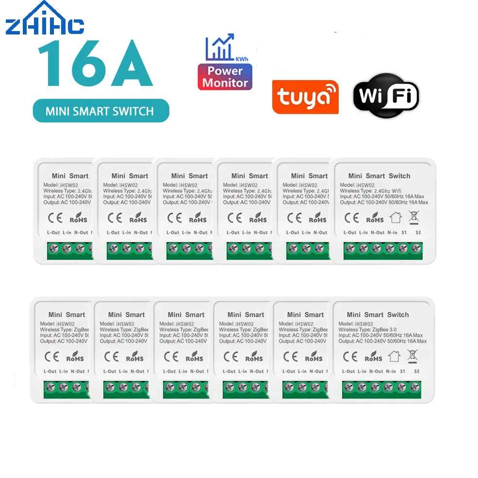 16A Tuya WiFi Smart Switch with Power Monitor 2-way Control Mini Smart Breaker Smart Life Control Via Alexa Google Home