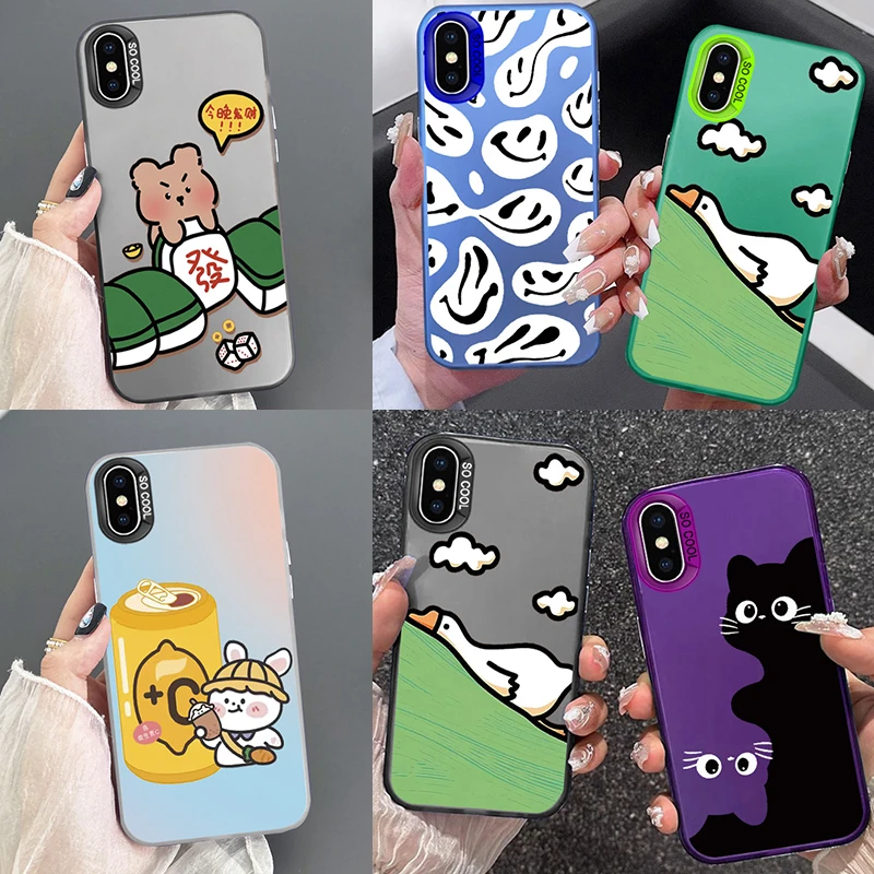 Чехол для Телефона IPhone X XS с улыбающимся лицом, гусиным глазом, милыми кошками, свиньями, узором для IPhone XS, роскошный лазерный ударопрочный чехол из ТПУ С авророй