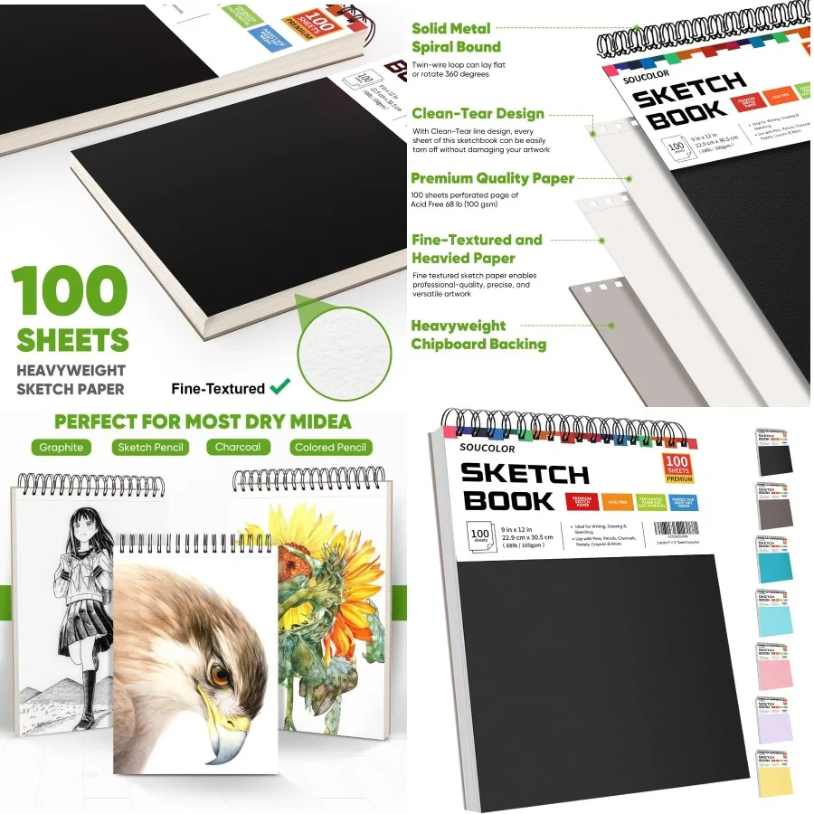 

Spiral Bound Acid-Free Sketchbook for Paper Painting Drawing and Writing with 100 Sheets of 68lb/100gsm Premium Paper Ideal for