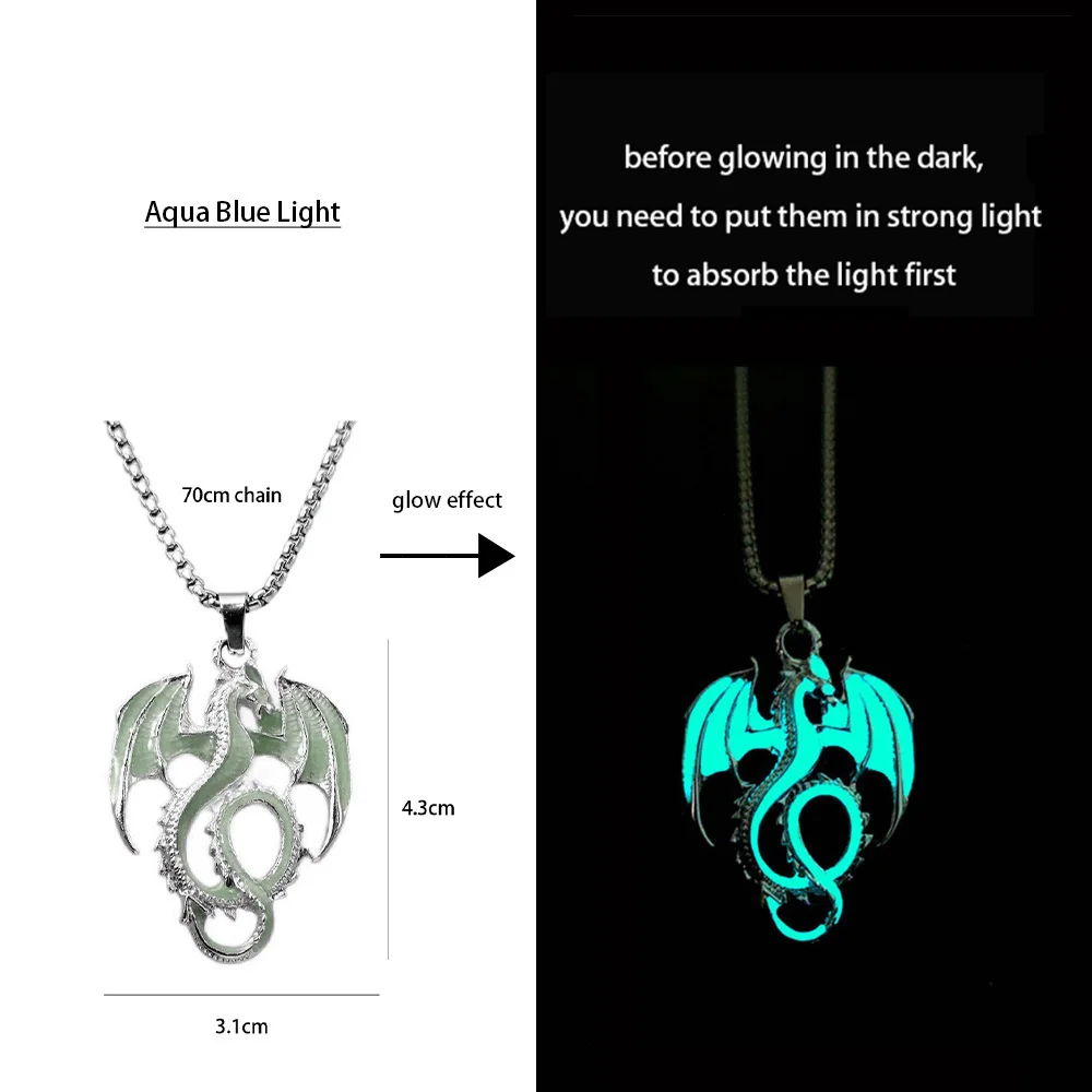 Hiphop Rock Edelstahl Kette Leuchtende Legierung Drachen Anhänger Leuchtende Halskette Nacht Tanz Disc Glow In The Dark Halskette – Detail 11