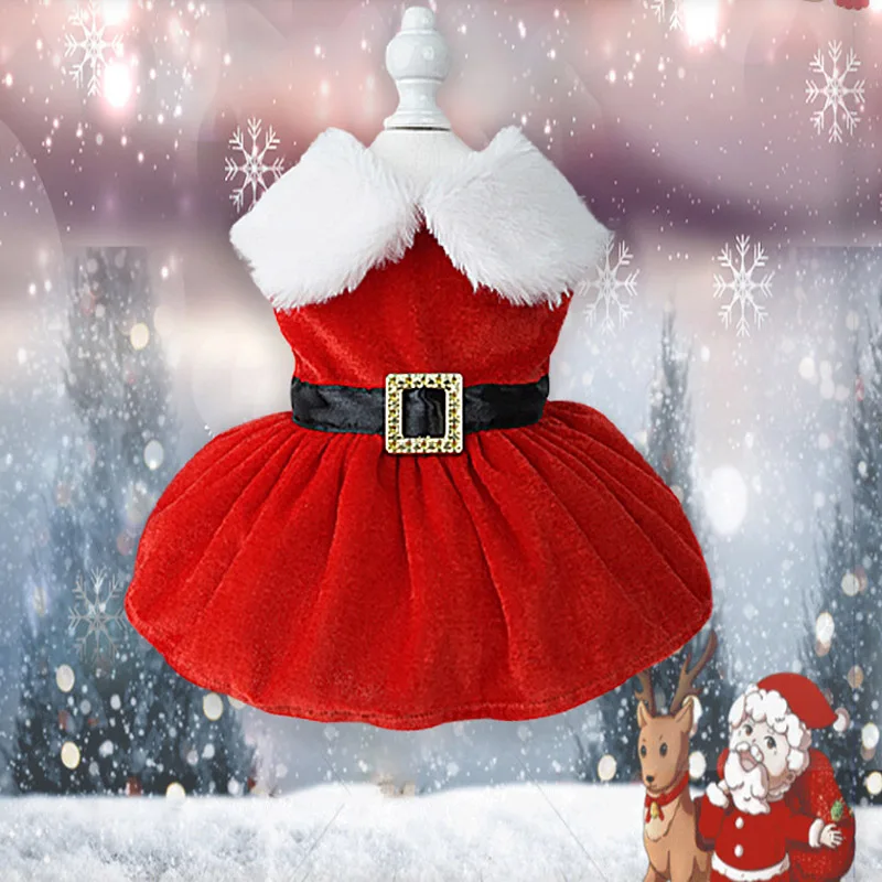 Pet Christmas Clothes Dog Dress Xmas Dress Waistband Bow Decoration Holiday Dresses Puppy Skirt Comfortable Pet Supplies