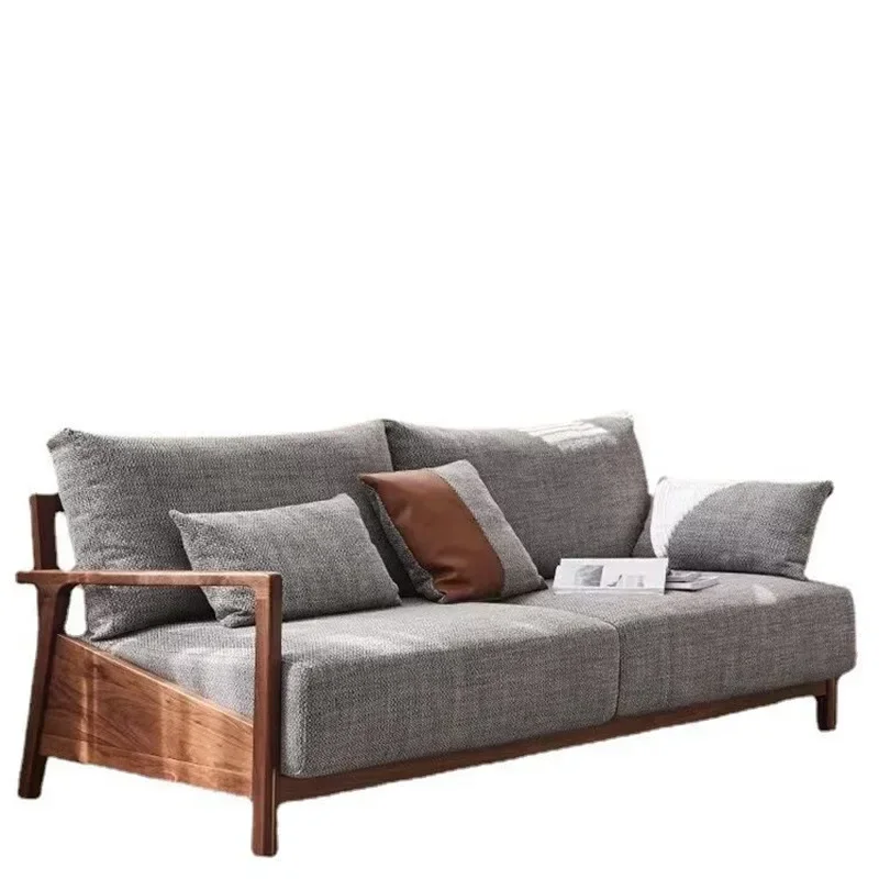 Nordic black walnut living room fabric sofa fabric Nordic small apartment sofa living room furniture is simple and modern
