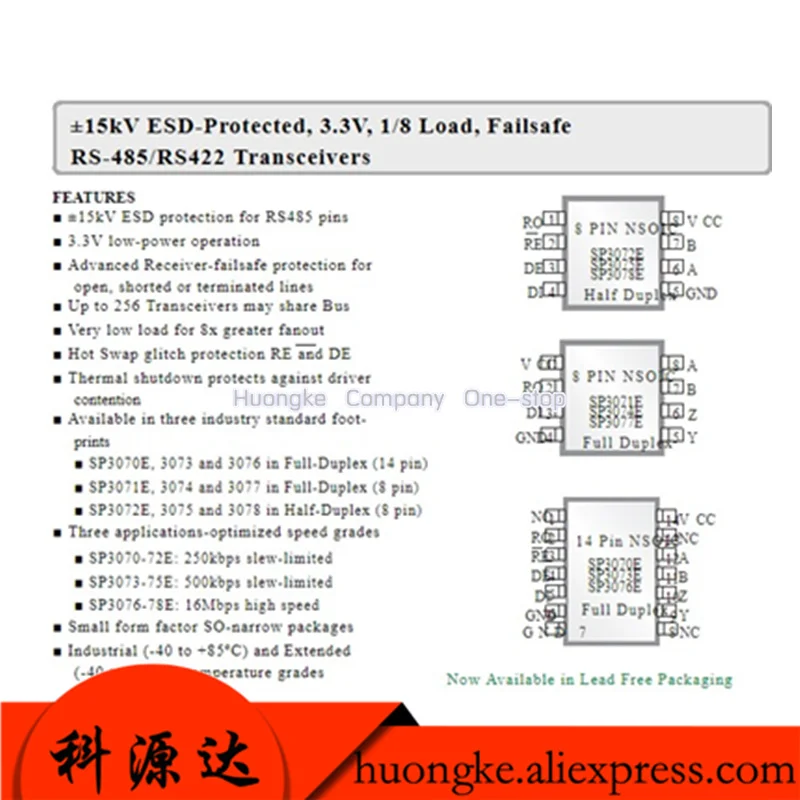 10pcs/LOT SP3075EEN-L/TR SP3075EEN SP3075 SP3075EN SOP-8 15kV ESD-Protected, 3.3V, 1/8 Load, Failsafe RS-485/RS422 Transceivers