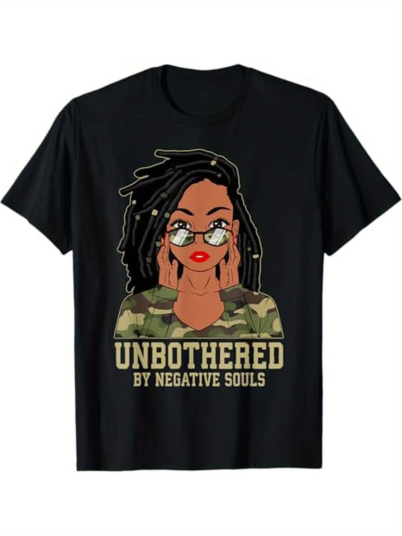 

Loc'd Hair Sassy Black Female Camouflage T-shirt, 100% Cotton, Suitable for Men and Women