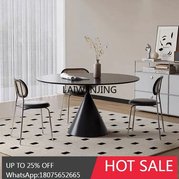 SGF rock slab dining table living room simple ivory white wind home round combination