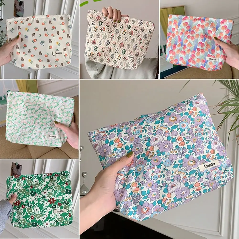

Fashion Cotton Makeup Bag Large Capacity Floral Pattern Cosmetic Bag Travel Organizer Portable Clutch Bag