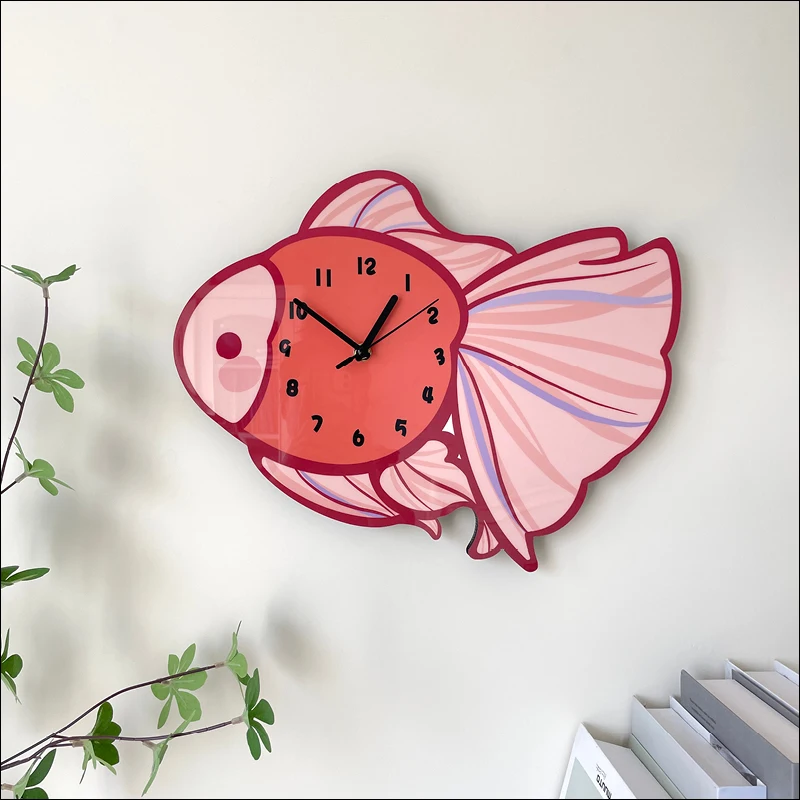 Goldfish Decoration Hanging Wall Clock Living Room Kindergarten Cartoon Creative Quiet Clock Home Cute Personality Hanging Watch