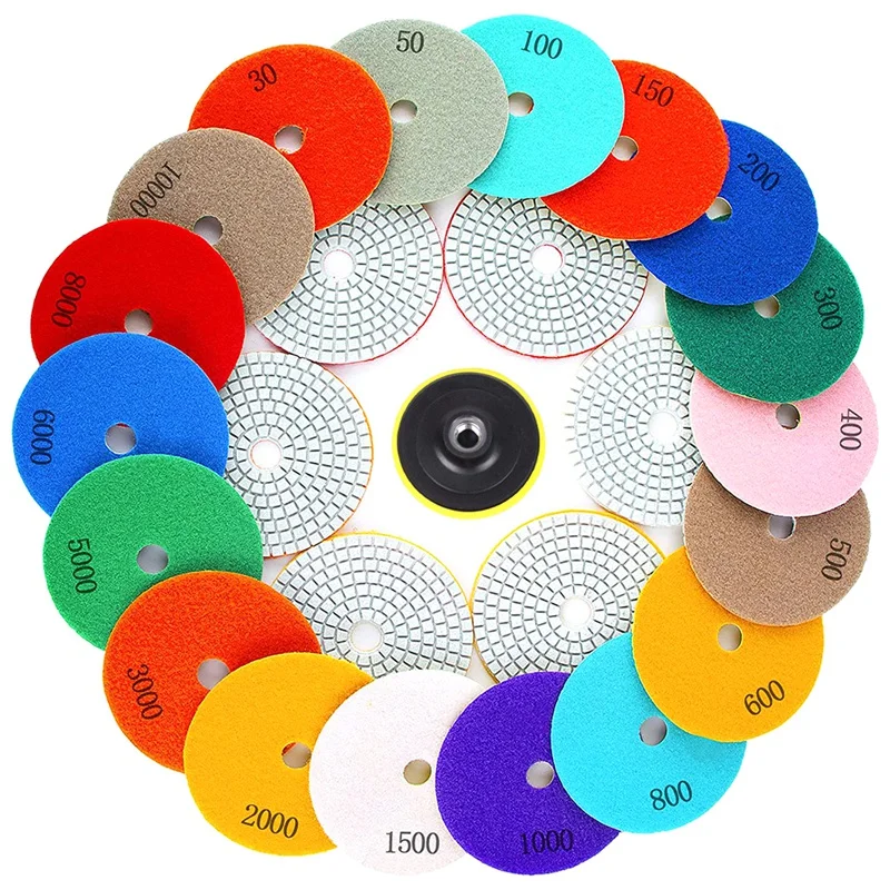 

Diamond Polishing Pads With M10 Backer Pad 18PCS 30-10000 For Drill Grinder Polisher