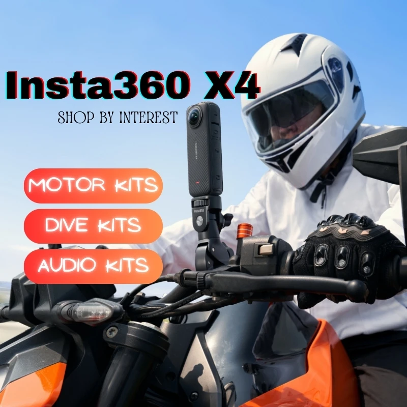 Motorcycle Kit For Insta360 X4 360 Action Camera Motor Dive Bundle 8K HDR 2.5 TouchScreen Waterproof Audio Kit With DJI MIC 2