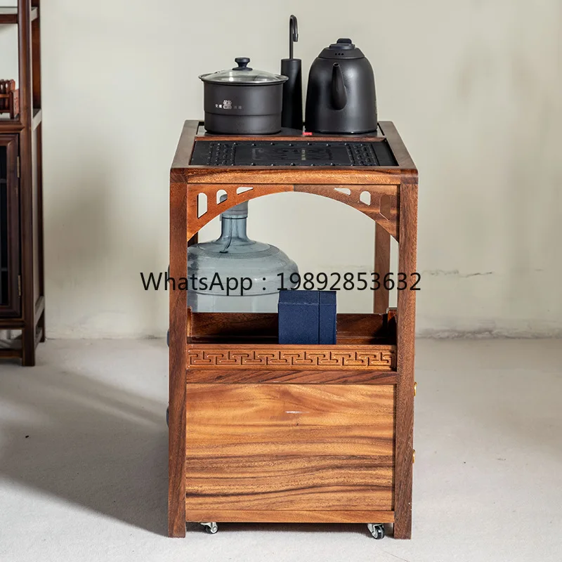 1LYY Walnut Solid Wood Tea Cabinet Tea Table Simple Luxury Tea Table Kettle Integrated Mobile  Table Side