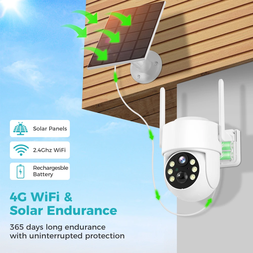 Hiseeu 4MP Wifi Solar Camera Outdoor 2K Wireless Surveillance IP Camera with Solar Panels, PIR Motion Detection Camera, PTZ Wifi