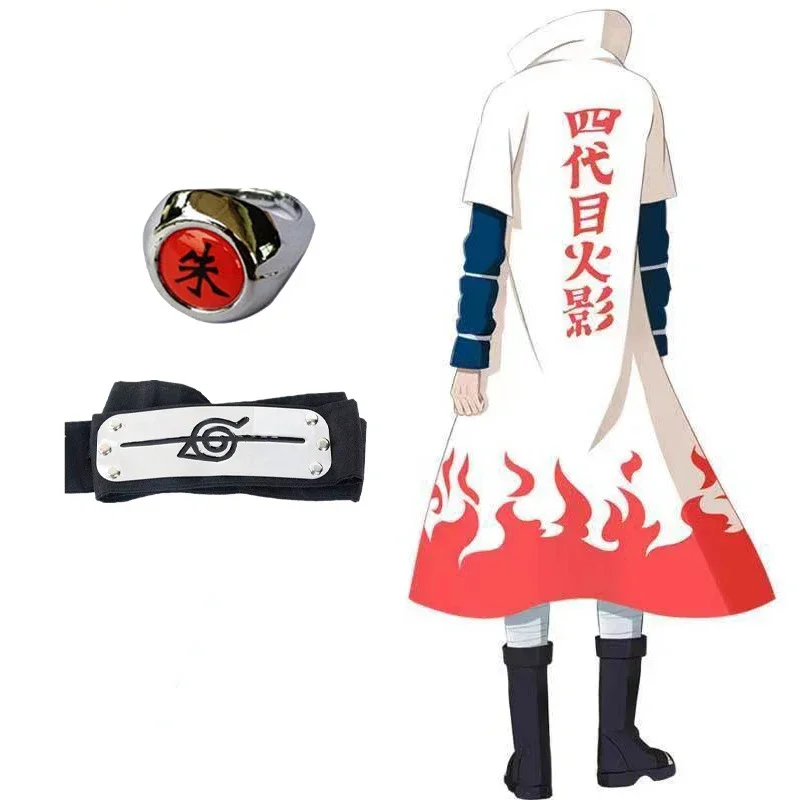Anime Cosplay 4Th Hokage Uzumaki Costume Adult Kids Namikaze Minato Cape Headband Necklace Weapon Ring Children Cosplay Gifts MN