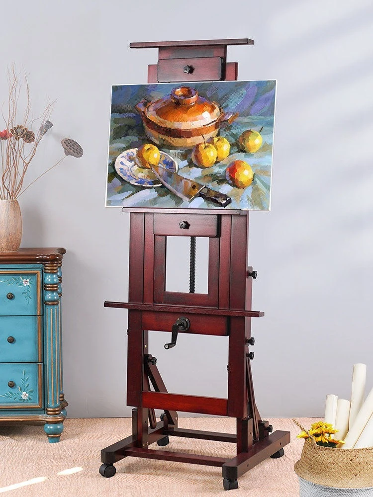 Beech wood art students special lifting belt flat retro Chinese painting oil painting stand floor single rocker large easel