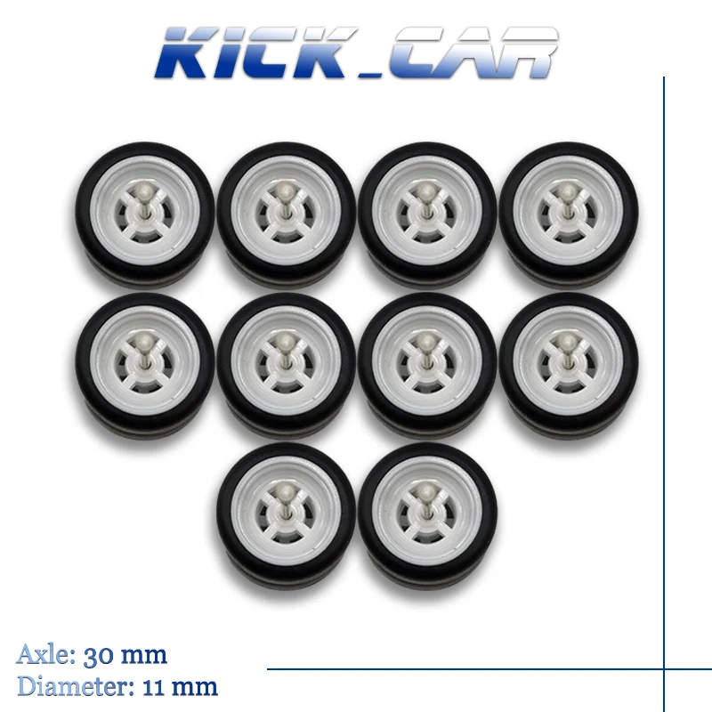 Kicarmod 1/64 Wheels With Rubber Tires 4-Spoke Hub Detail-up Modified Kit for 1:64 Hotwheels Model Car Toy Wheel Kit 5 Sets