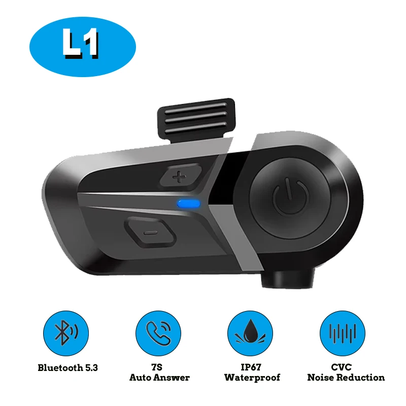

L1 Мотоциклетный шлем Bluetooth-гарнитура IP67 Водонепроницаемая BT V5.3 Автоматически ответвает Входящие звонки Музыкальный плеер Шумоподавление