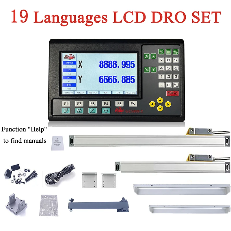 High Accuracy 19 Language 2 Axis LCD DRO Digital Readout & 2 Pcs 50-1000mm Linear Scale Encoder Sensor For Milling Lathe Turning