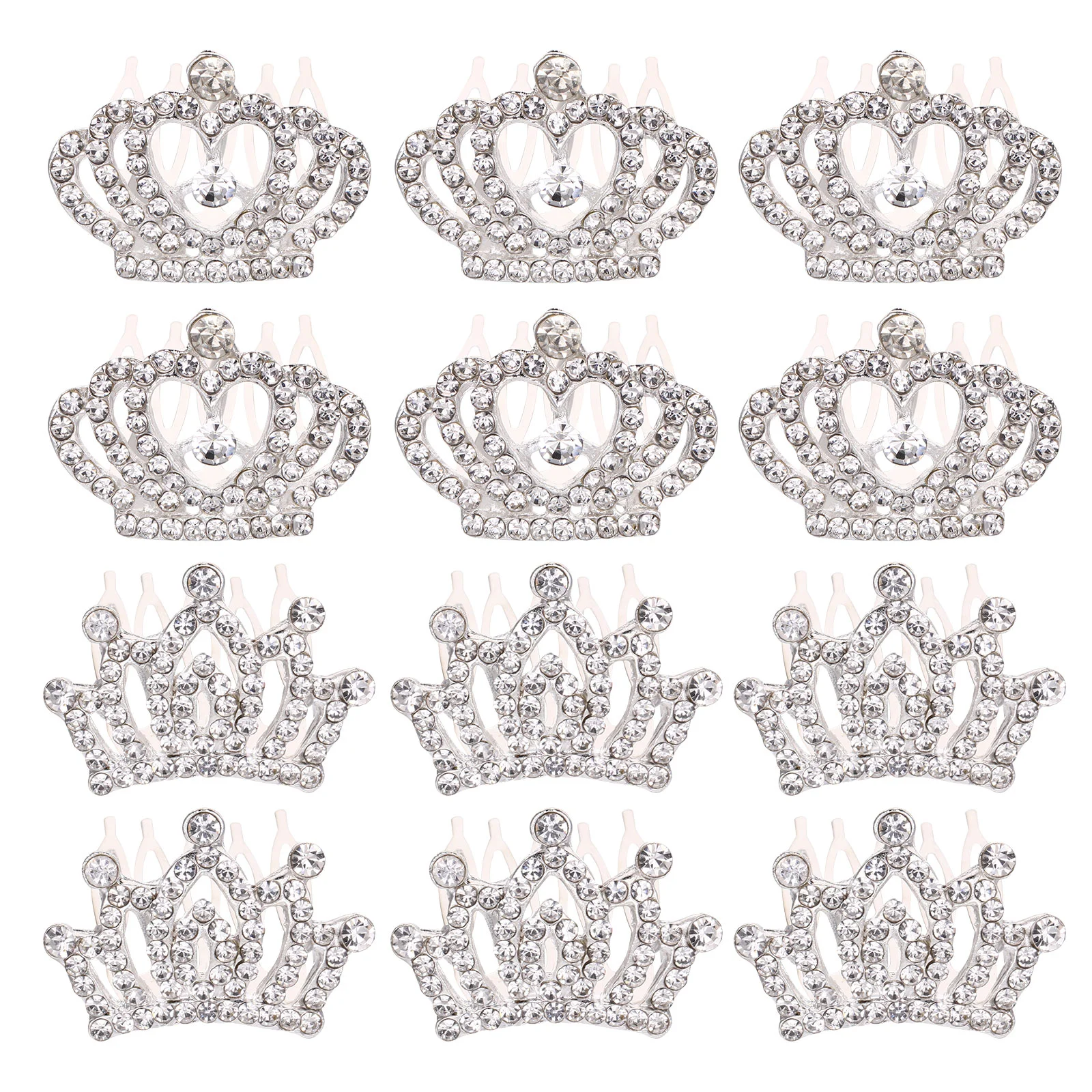 12 Pcs Flower Girl Hair Accessory Crown Comb Kids Party Tiara Silver Photography Headdress Miss Headwear