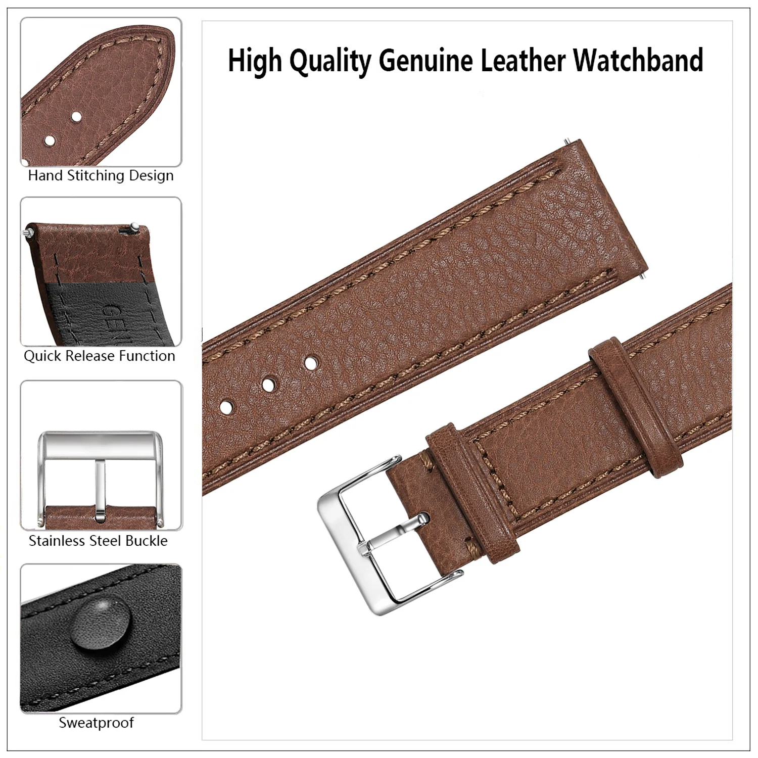 Premium Echtleder-Uhrenarmband Natürlich Pflanzlich Gegerbtes Nappaleder 12/14/16/18/19/20/21/22/24mm Schnellwechsel-Uhrenband – Detail 4