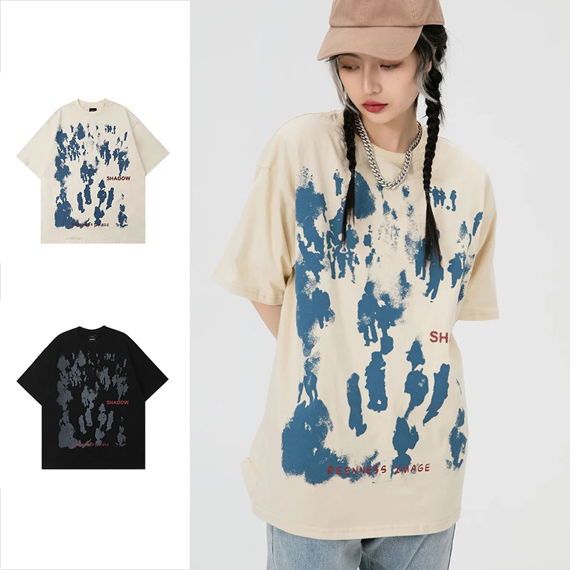 

Men Streetwear Tshirt Funny Abstract figure Graphic T-Shirt Cotton 2023 Harajuku T Shirt Summer Hip Hop Tops Tees Black Apricot