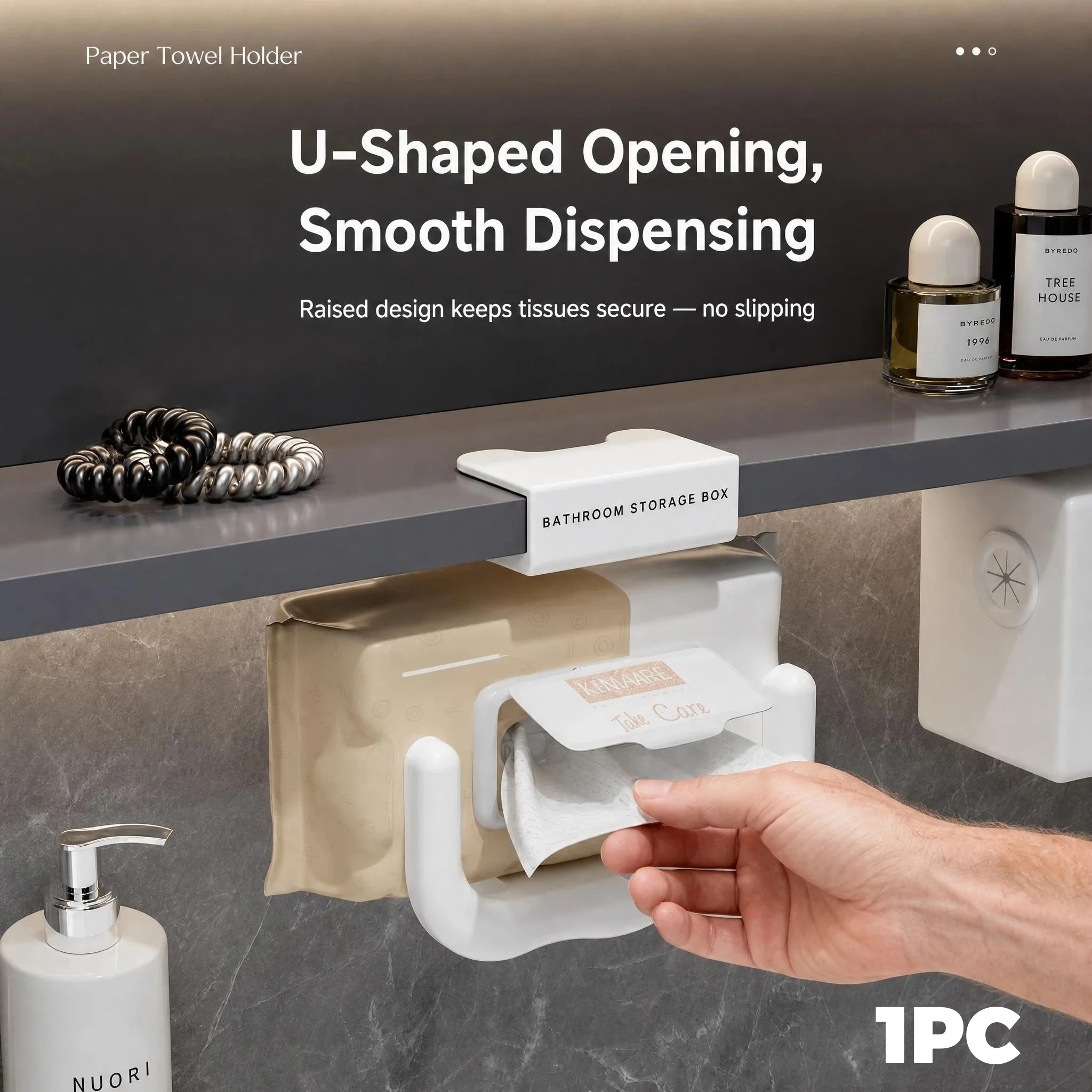 1pc U-Shaped Mirror Cabinet Paper Towel Holder, Bathroom Hanging Tissue Box Facial Tissue Wet Toilet Wipes Storage Organizer