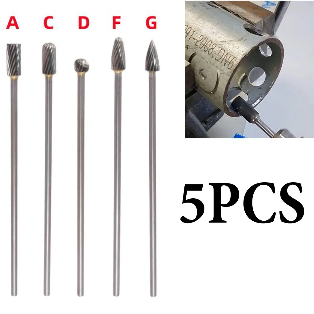 

5pcs Solid Carbide Rotary Burrs Set 100mm Long Single Cut Head Rotary Burrs Milling Cutters Set Rotary Tools 1/8 Inch Shank