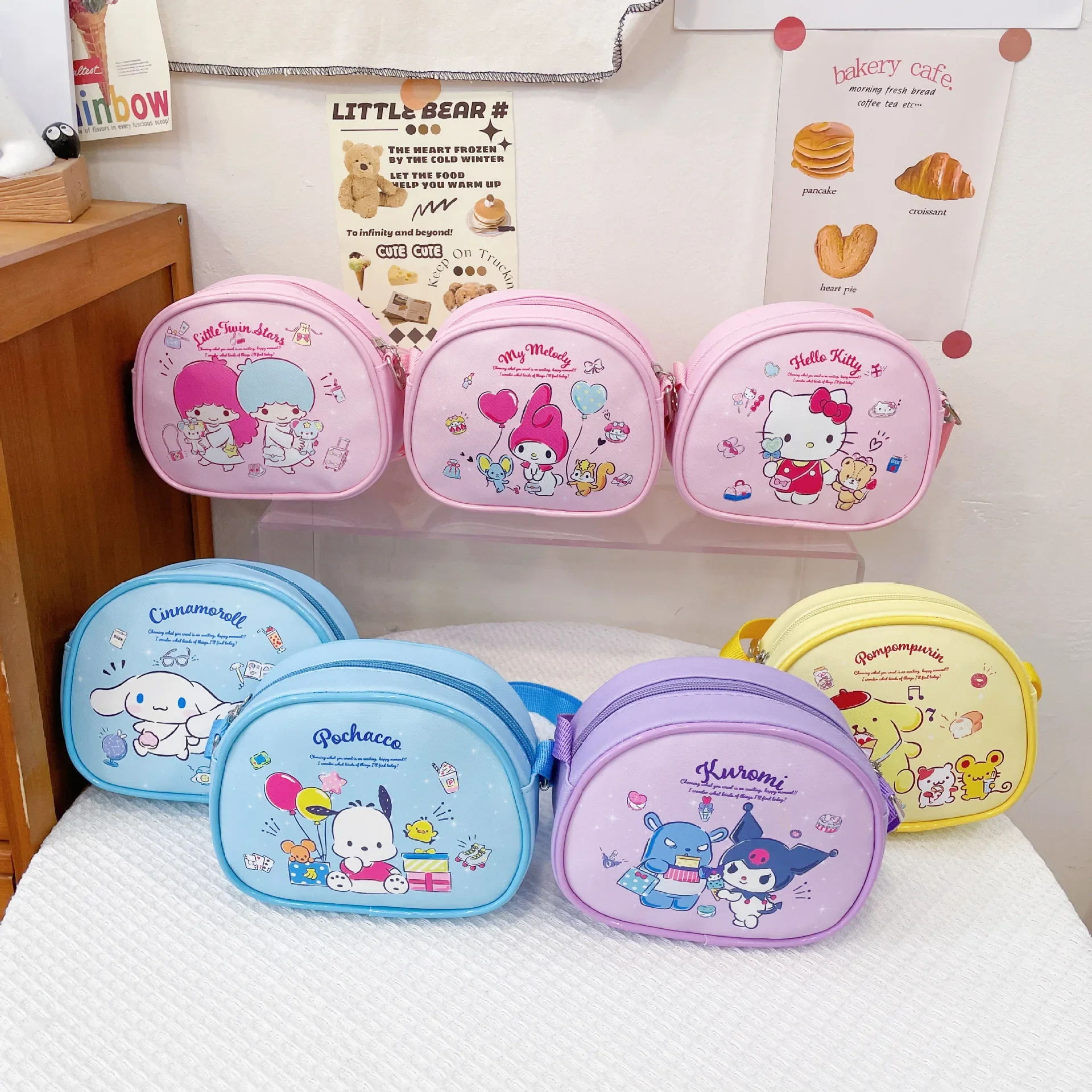 Sanrio Hello Kitty Melody Cinnamoroll Kuromi Oval Shoulder Bag Girls Kawaii Crossbody Bag Purse Earphone Phone Storage Bags