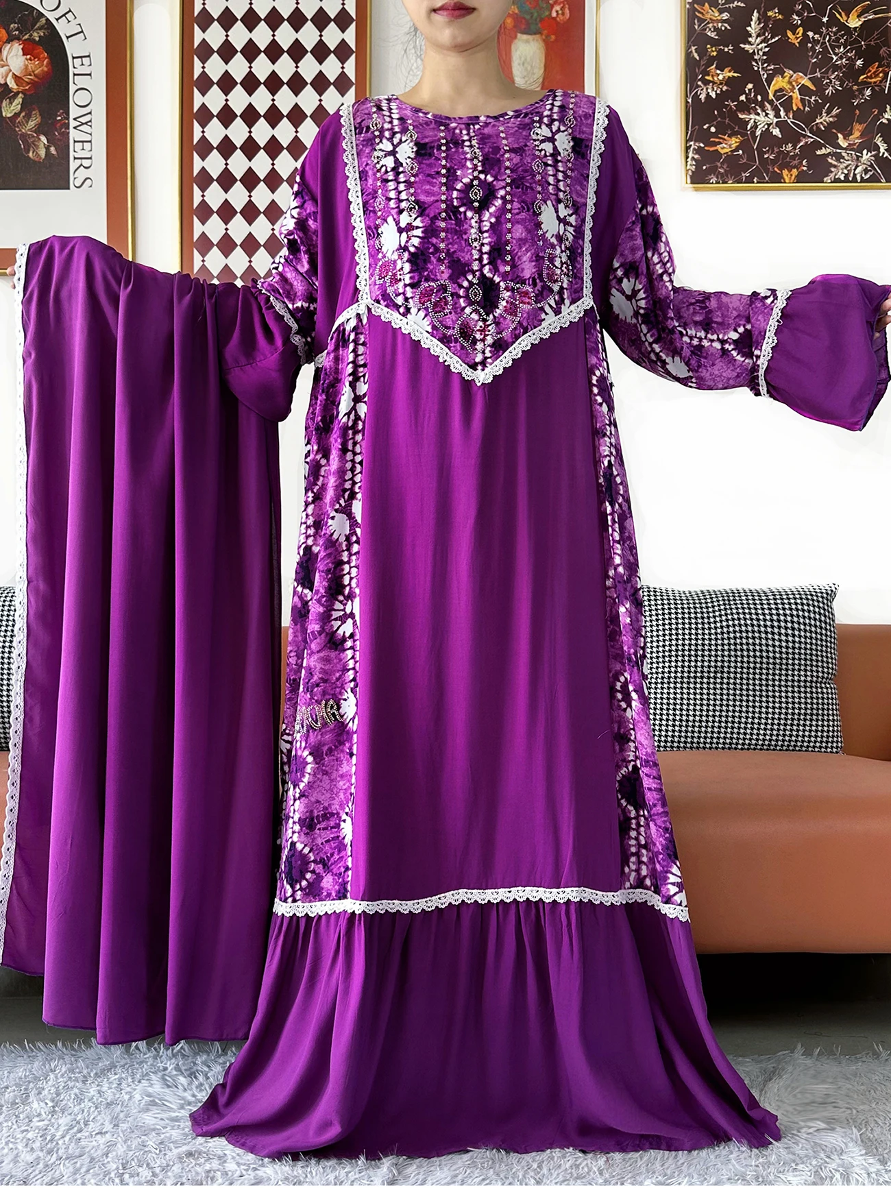 New Women Kashkha Dubai Dress Solid Cotton Dubai Abaya Dress Long Sleeve Loose Boho Maxi Casual Fashion African Clothing 3