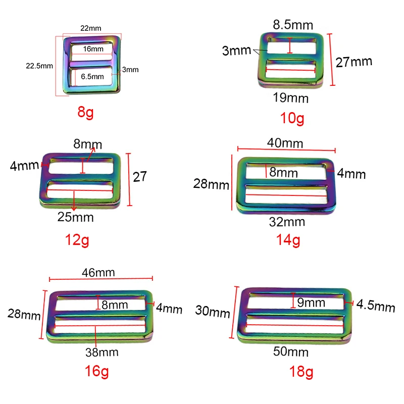 10-50 Con 6 Kích Thước Cầu Vồng 2022 Kim Loại Mới Thời Trang Phụ Nữ Túi Kim Loại TabularTri-Glide Khóa Có Thể Điều Chỉnh Webbing thanh Trượt Móc Dây Đeo