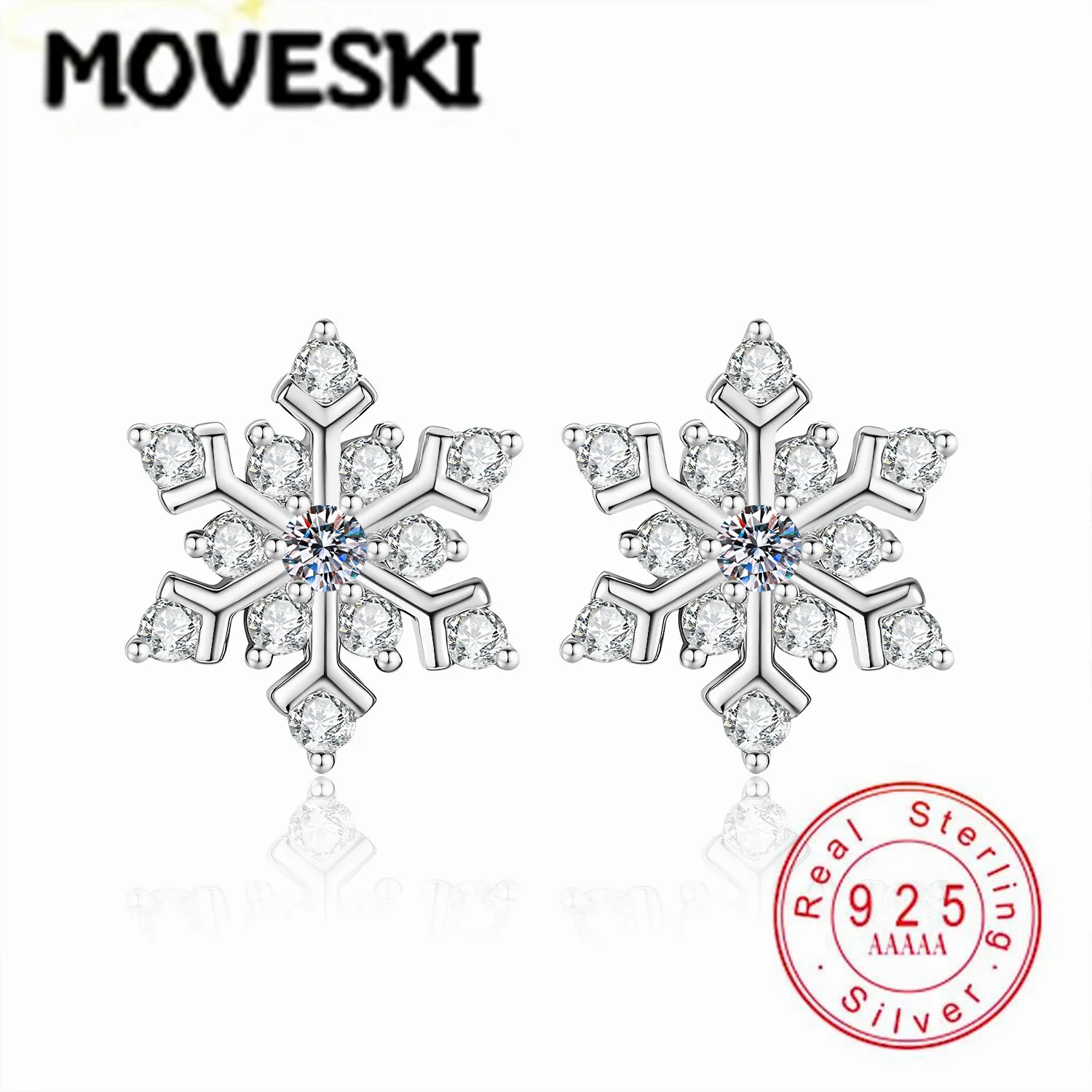 

925 Sterling Silver Moissanite Snowflake Stud Earrings, D Color VVS1 Full Paved Moissanite Earrings, Fine Jewelry Gift for Women