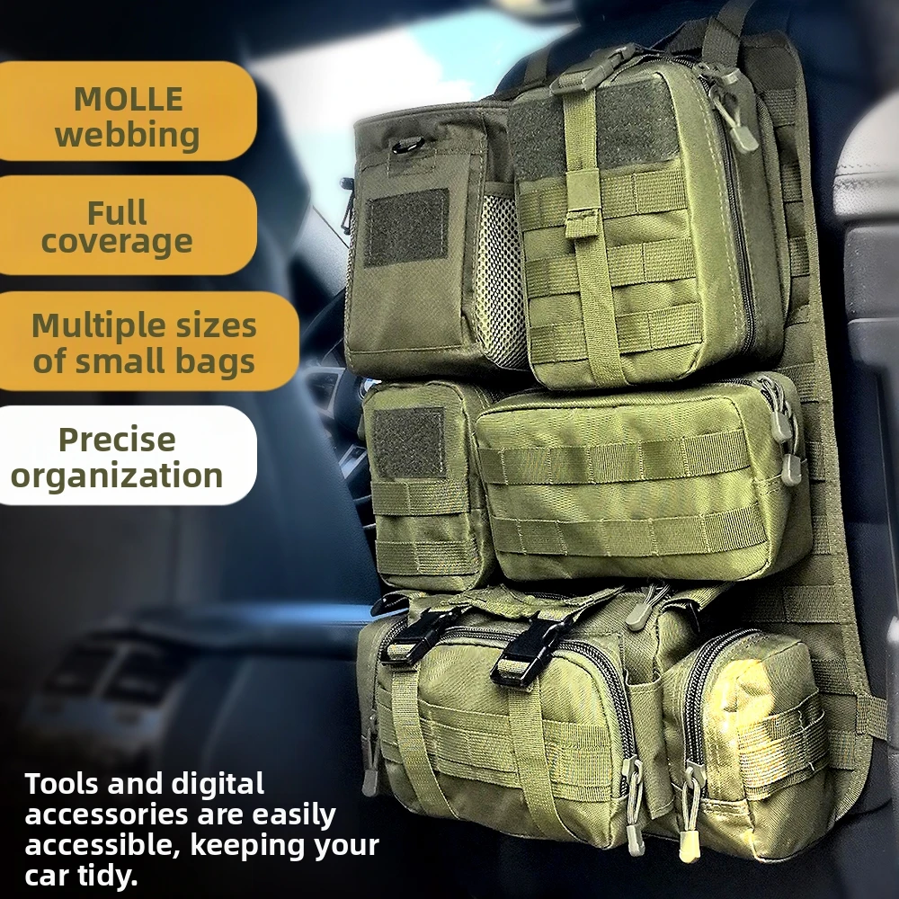 6 Pack Tactical Truck Organizer Back Seat Storage Car Seat Storage Bag Molle Panels for Vehicles, Car and SUV with Compartments