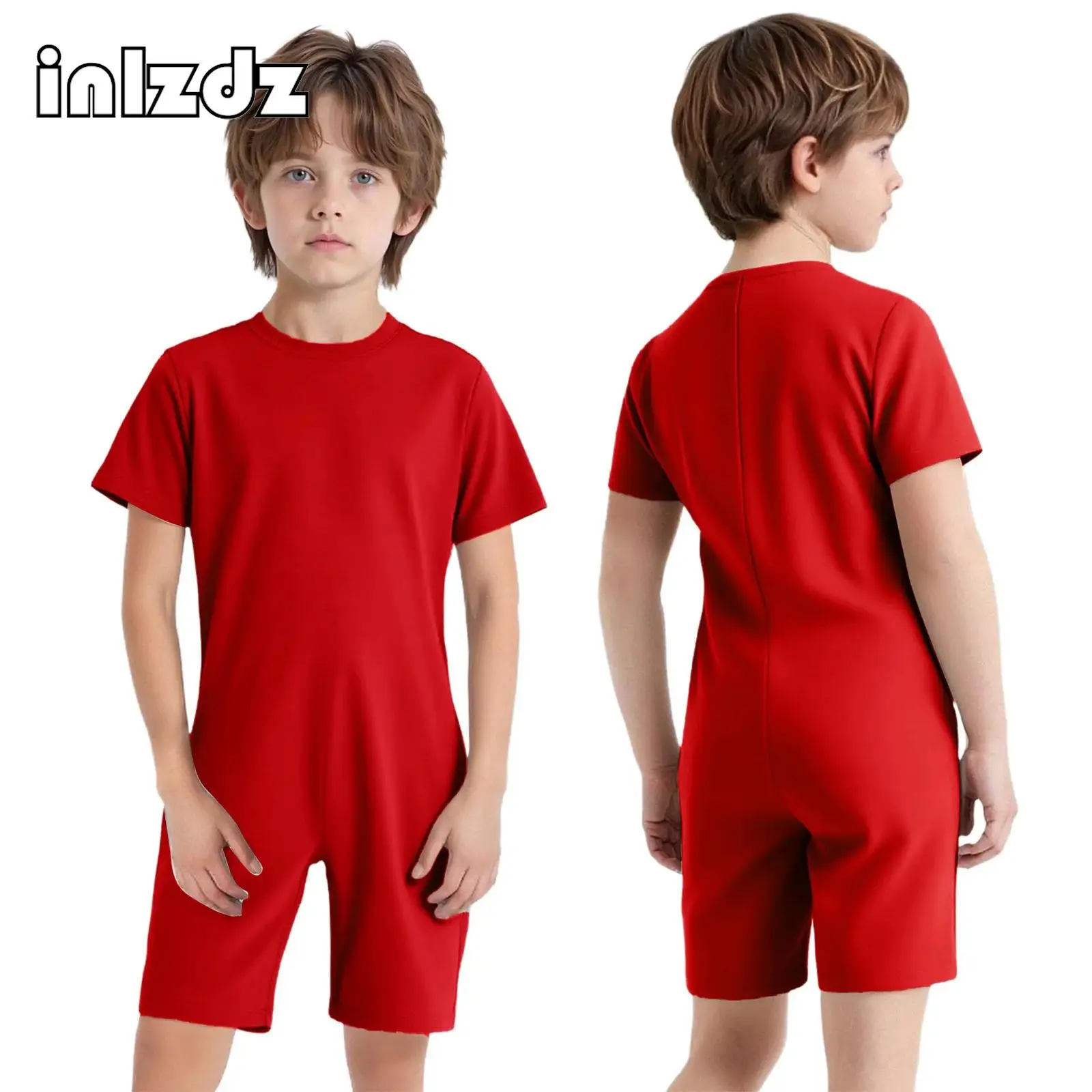 

Kids Boys Girls Special Needs Adaptive Clothing Round Neck Short Sleeve Zipper Solid Color Jumpsuit Ideal for Wearing All Day