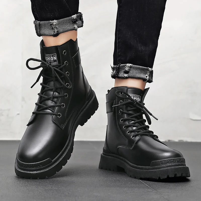 Winter High Top Men Boots Ankle Tooling Boot Trendy All-match Casual Motorcycle Shoes Fashion Wear-resistant Popular  Footwear