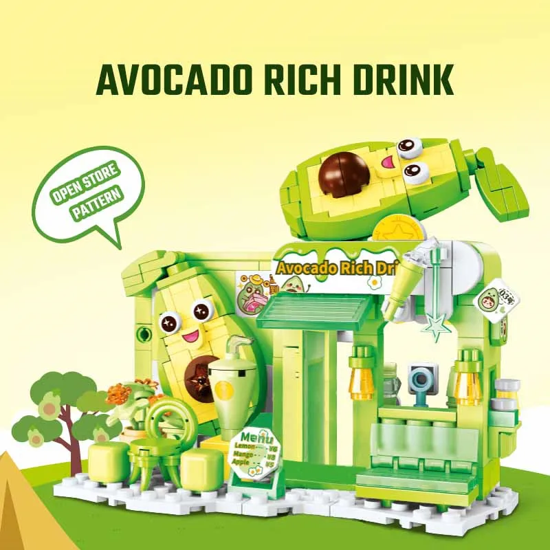 SEMBO Fruit Streetscape Dessert Shop Architecture Model Building Blocks City Streets View Bricks Ornaments Girls Toys Kids Gifts