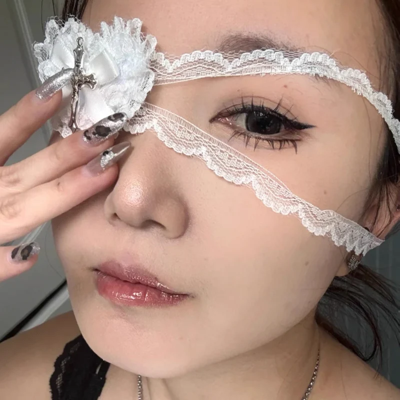 ゴシックコスプレアイマスクレースリボンハートクロスブラックホワイトダークパンクアイカバーファッション女性ロリータ仮面舞踏会パーティーアクセサリー