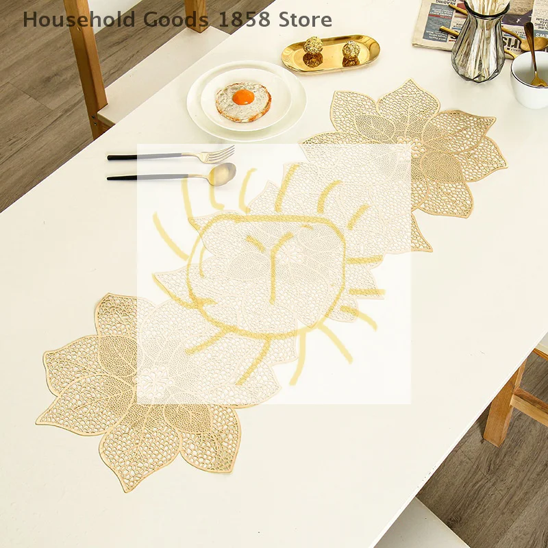 

PVC Table Flag Long Style Solid Color Bronzing Table Runner Burlap Creative Irregular Flowers Nordic Light Luxury Decoration