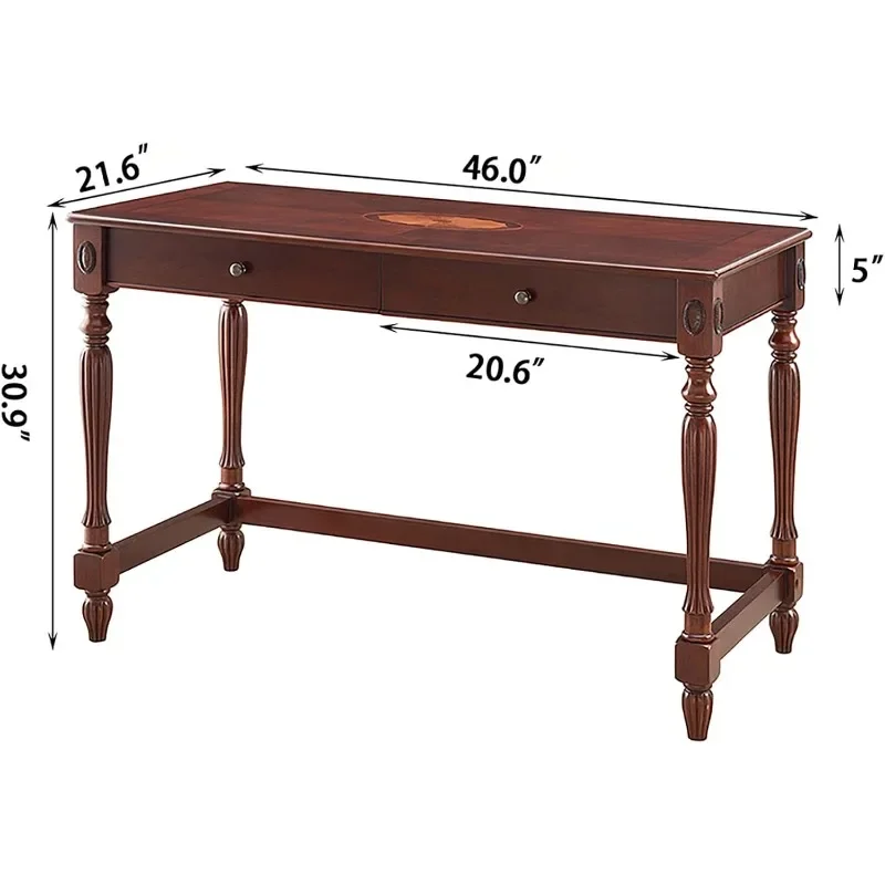 Solid Wood Computer Desk with Drawers, Traditional Vanity Dressing Table, Home Office Writing Desk, Workstation Easy Assembly