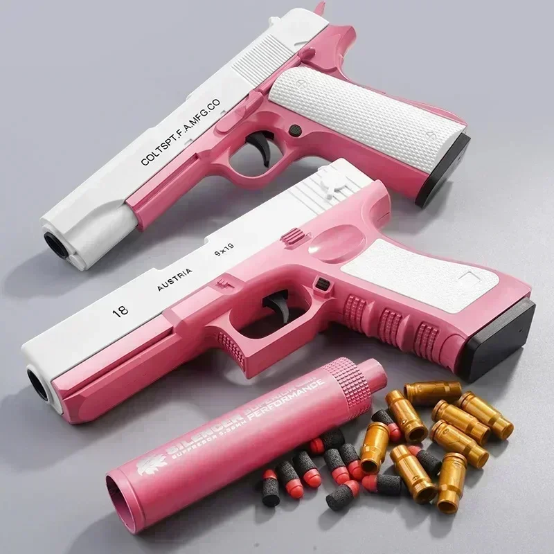 2026 M1911 Arma de juguete de bala para niños al aire libre Glock Rock Soft Bullet Gun Toy Estuche de lanzamiento