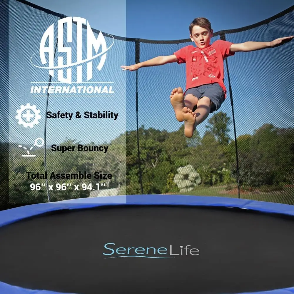 Serenelife 8/10/12 Ft Outdoor Recreational Backyard Stable, Strong Heavy Duty Trampoline With Safety Enclosure Net, Antirust