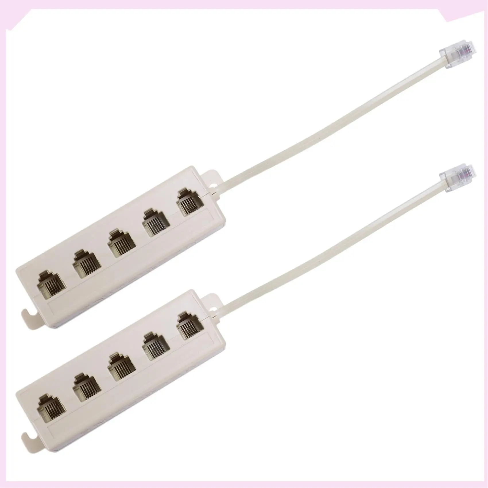 B24B 2X Beige RJ11 6P4C Male Plug To 5 Ports 6P2C Female Socket Phone Line Splitter Adapter