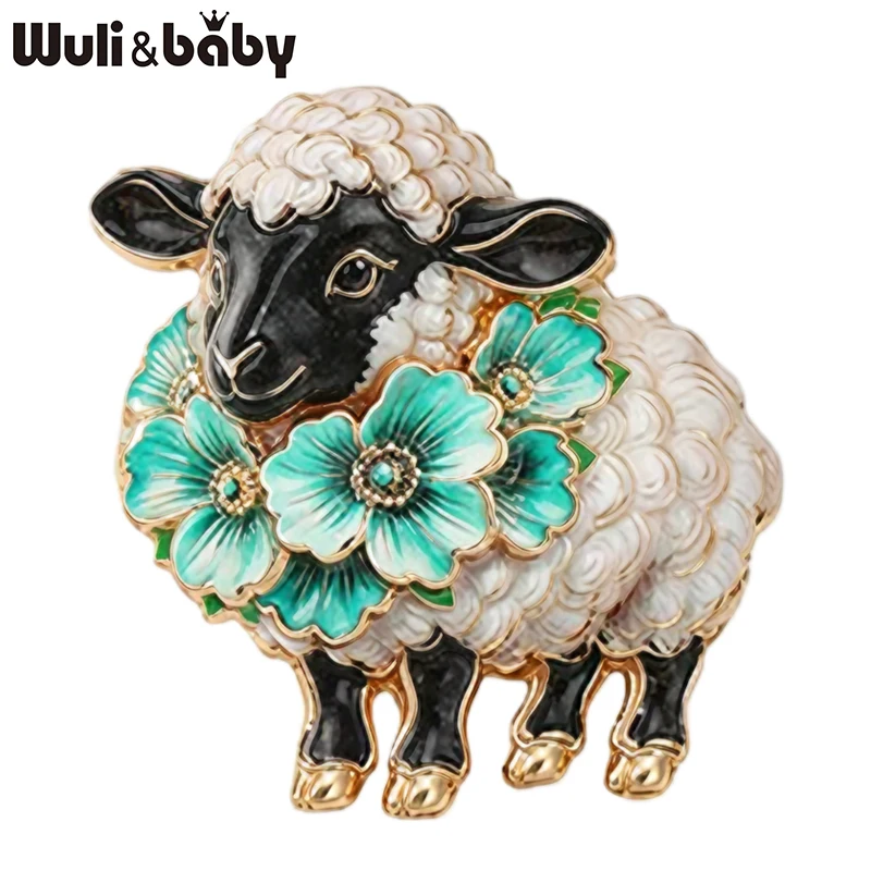 Wuli&baby 여성을위한 매력적인 양 브로치 핀 유니섹스 6 색 꽃 염소 신년 파티 사무실 동물 브로치 핀 선물