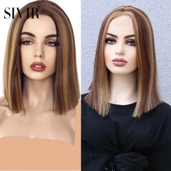 Sivir  Short  Straight Synthetic Lace Wigs For  Women  Middle Parting    Mix Color Hair  High Temperature Fiber  Daily/Party