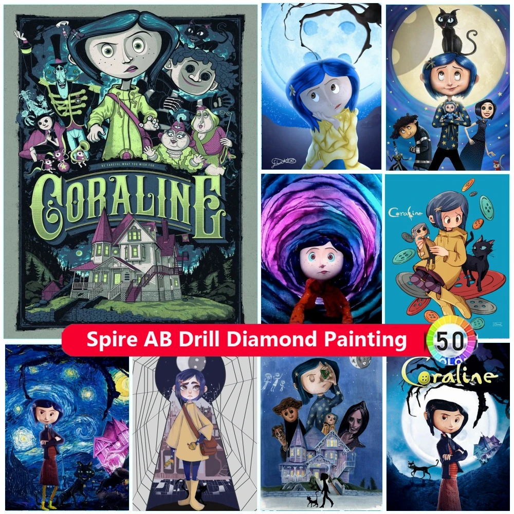 Coraline & The Secret Door AB Drill Diamond Painting Kits Embroidery Cartoon Horror Movie Cross Stitch Mosaic Children's Gifts