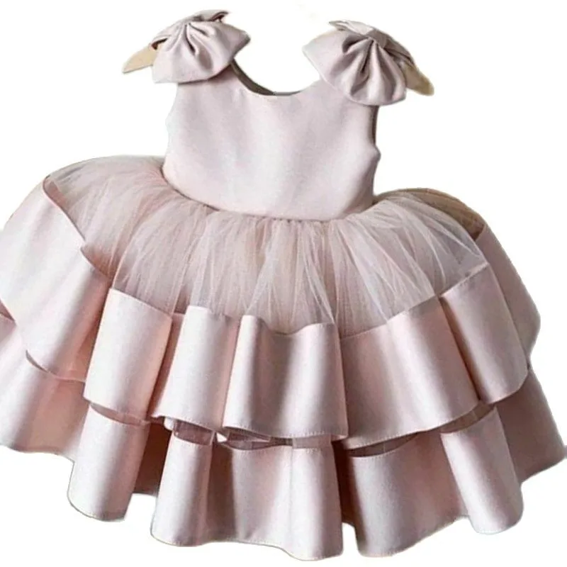 Baby Girl Dress Pink Match Hair Accessories Princess Girls Dresses Birthdy Party Communion Dresses Cute Kid Gown